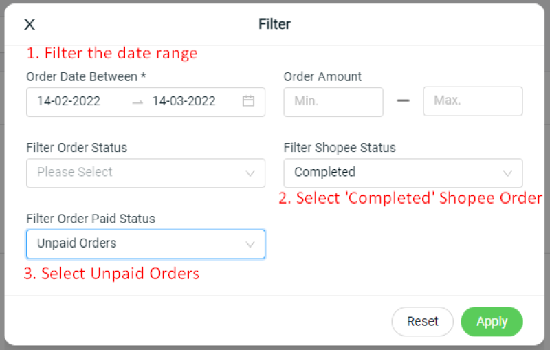 Filter Shopee Order