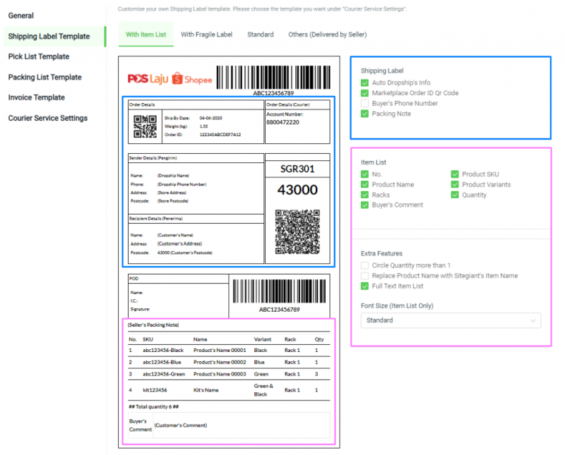 Customize Shipping Label & Preview 