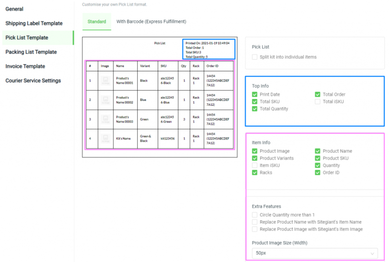 Pick List Template