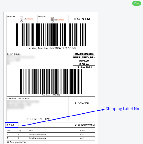 Shipping Label Number