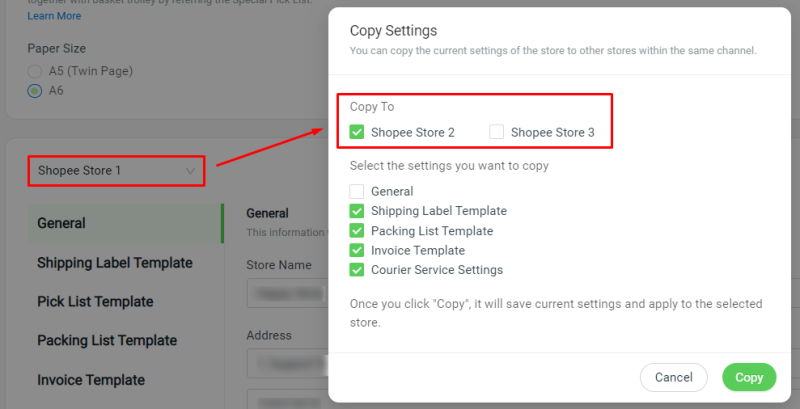 Select Template Settings